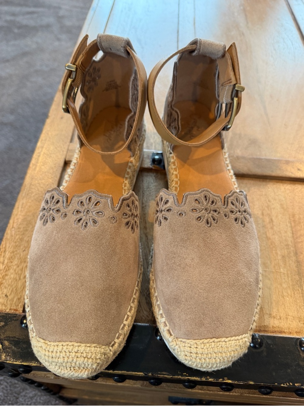 Crown Vintage Taupe Suede Ankle-Strap Espadrille Flats